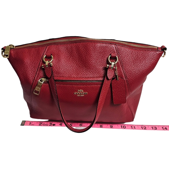 Coach Prairie Satchel Red Shoulder Bag Pebbled Leather Crossbody Strap - Picture 5 of 8